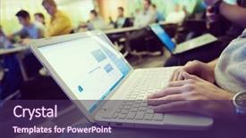  Presentation with computer workshop - PPT theme consisting of education fairness - it students on workshop listening background and a violet colored foreground