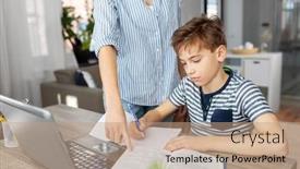  Presentation with homework - Presentation design consisting of education-family-and-homework-concept background and a coral colored foreground