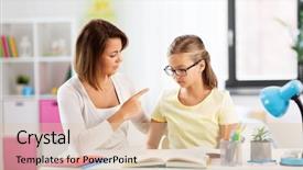  Presentation with family talking - Audience pleasing slide deck consisting of education family and learning concept backdrop and a lemonade colored foreground