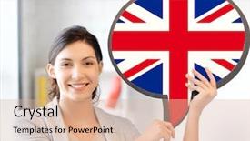  Presentation with english foreign language - Beautiful presentation theme featuring education foreign language english people backdrop and a lemonade colored foreground