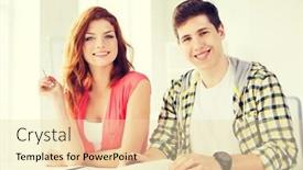  Presentation with friendship school - Cool new presentation with education friendship and school concept - five smiling students with textbooks and books at school backdrop and a lemonade colored foreground