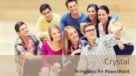  Presentation with friendship school - Cool new slides with education friendship drinks technology and people concept - group of smiling students with smartphone and paper coffee cup taking selfie at school backdrop and a coral colored foreground