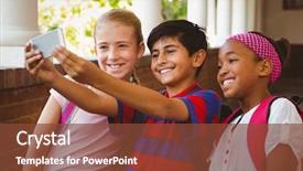  Presentation with happy kids - Theme having education fun - portrait of happy little school background and a  colored foreground