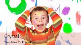  Presentation with wall - Theme consisting of education fun - surprised painted child background and a  colored foreground