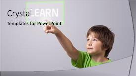  Presentation with future education - Colorful PPT theme enhanced with education future - kid touching learn button backdrop and a light gray colored foreground