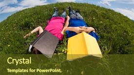 Presentation with future education - PPT theme having education future - kids relaxing on green meadow background and a tawny brown colored foreground