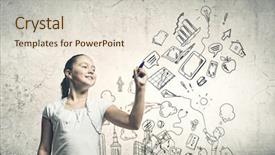  Presentation with hand drawn school - Theme featuring education future - school pretty girl drawing sketches background and a  colored foreground