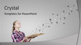  Presentation with future education - Slides featuring education future - young woman in casual background and a  colored foreground