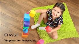  Presentation with interior decorating home - Amazing PPT theme having education game - little girl playing with cubes backdrop and a coral colored foreground