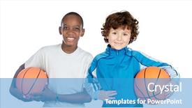  Presentation with basketball - Amazing theme having education game - two adorable children with basketball backdrop and a teal colored foreground