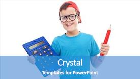  Presentation with geek - Slide set having education genius - boy with large calculator background and a  colored foreground