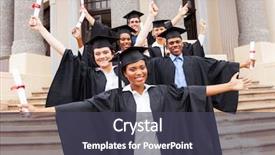  Presentation with university building - Beautiful PPT theme featuring education graduated - group of happy university students backdrop and a dark gray colored foreground