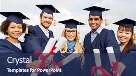  Presentation with international education - Audience pleasing PPT theme consisting of education graduation and people concept backdrop and a navy blue colored foreground