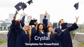  Presentation with international education - Colorful PPT layouts enhanced with education graduation and people concept backdrop and a navy blue colored foreground