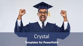  Presentation with bachelor - Slide deck consisting of education graduation and people concept - happy smiling indian male graduate student in mortar board and bachelor gown celebrating success over grey background background and a ocean colored foreground