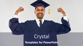  Presentation with bachelor - PPT layouts with education graduation and people concept - happy smiling indian male graduate student in mortar board and bachelor gown celebrating success over grey background background and a navy blue colored foreground