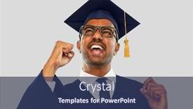  Presentation with bachelor - Presentation design featuring education graduation and people concept - happy smiling indian male graduate student in mortar board and bachelor gown celebrating success over grey background background and a ocean colored foreground