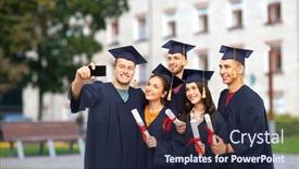  Presentation with bachelor - Beautiful slide deck featuring education-graduation-and-people-concept backdrop and a wine colored foreground