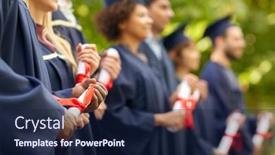  Presentation with international education - Beautiful PPT theme featuring education-graduation-and-people-concept backdrop and a navy blue colored foreground