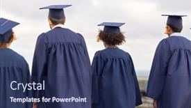  Presentation with international education - Beautiful slide deck featuring education-graduation-and-people-concept backdrop and a navy blue colored foreground