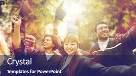  Presentation with international education - Beautiful PPT theme featuring education graduation and people concept backdrop and a navy blue colored foreground