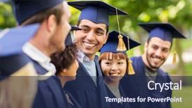  Presentation with international education - Slide deck having education graduation and people concept background and a navy blue colored foreground