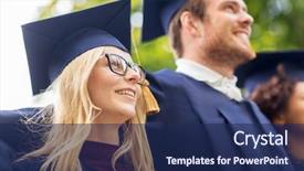  Presentation with international education - Amazing PPT theme having education graduation and people concept backdrop and a navy blue colored foreground