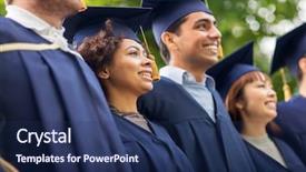  Presentation with international education - Audience pleasing slides consisting of education graduation and people concept backdrop and a navy blue colored foreground