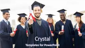  Presentation with international education - Cool new PPT theme with education graduation and people concept backdrop and a wine colored foreground