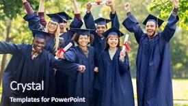  Presentation with international education - Audience pleasing slide set consisting of education graduation and people concept backdrop and a navy blue colored foreground