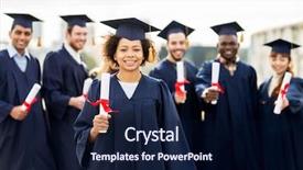  Presentation with international education - Colorful presentation design enhanced with education graduation and people concept backdrop and a navy blue colored foreground