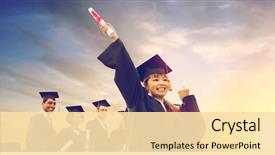  Presentation with international education - Cool new PPT theme with education graduation and people concept backdrop and a blonde colored foreground