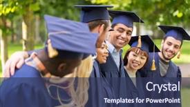  Presentation with international education - Audience pleasing presentation design consisting of education graduation and people concept backdrop and a ocean colored foreground