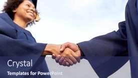  Presentation with international education - Audience pleasing theme consisting of education-graduation-gesture-and-people backdrop and a ocean colored foreground