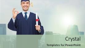  Presentation with adult education - Cool new slide deck with education graduation gesture and people backdrop and a mint green colored foreground