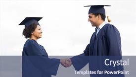  Presentation with international education - Cool new PPT theme with education graduation gesture and people backdrop and a ocean colored foreground