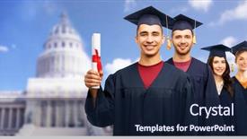  Presentation with education - Colorful PPT theme enhanced with education graduation people concept group happy graduate students mortar boards bachelor gowns diploma white background backdrop and a navy blue colored foreground