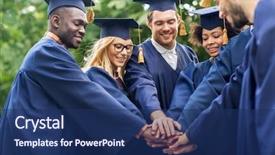  Presentation with international education - Beautiful PPT theme featuring education graduation and people concept backdrop and a navy blue colored foreground