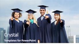  Presentation with international education - Cool new PPT theme with education graduation and people concept backdrop and a navy blue colored foreground