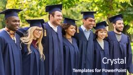  Presentation with international education - PPT layouts with education graduation and people concept background and a navy blue colored foreground