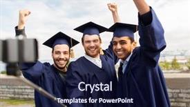  Presentation with education technology - Colorful presentation design enhanced with education graduation technology and achievement backdrop and a navy blue colored foreground