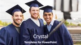  Presentation with technology education - Beautiful slide deck featuring education graduation technology and people backdrop and a navy blue colored foreground