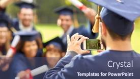  Presentation with technology students - Cool new PPT theme with education-graduation-technology-and-people backdrop and a ocean colored foreground