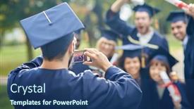  Presentation with bachelor - PPT theme with education-graduation-technology-and-people background and a ocean colored foreground