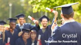  Presentation with technology education - Presentation design featuring education-graduation-technology-and-people background and a ocean colored foreground