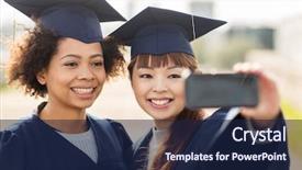  Presentation with technology education - Amazing slide deck having education graduation technology and people backdrop and a navy blue colored foreground