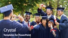  Presentation with international education - PPT theme enhanced with education graduation technology and people background and a navy blue colored foreground