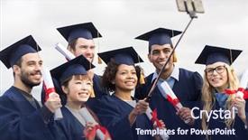  Presentation with technology education - Colorful slide deck enhanced with education graduation technology and people backdrop and a  colored foreground