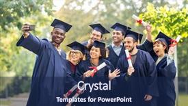  Presentation with technology students - Beautiful slides featuring education graduation technology and people backdrop and a navy blue colored foreground