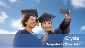  Presentation with international education - Amazing slide deck having education graduation technology and people backdrop and a ocean colored foreground